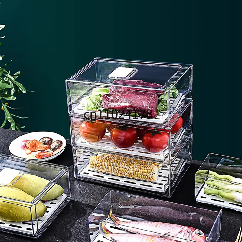 Refrigerator Organizer Bins With Pull Out Drawers Fridge Produce Drawer Set For Save Vertical Space Durable